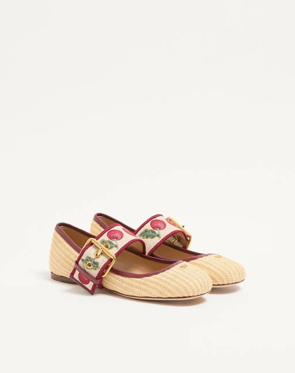 Valentino Mary-Jane Bribri Cherryfic Embroidered Ballerina Shoes