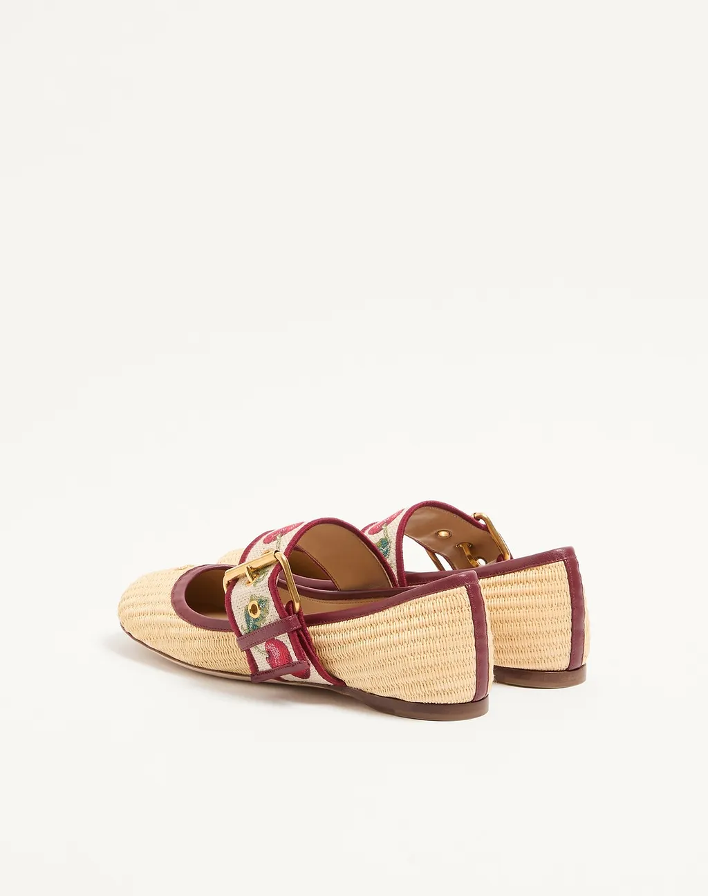Valentino Mary-Jane Bribri Cherryfic Embroidered Ballerina Shoes