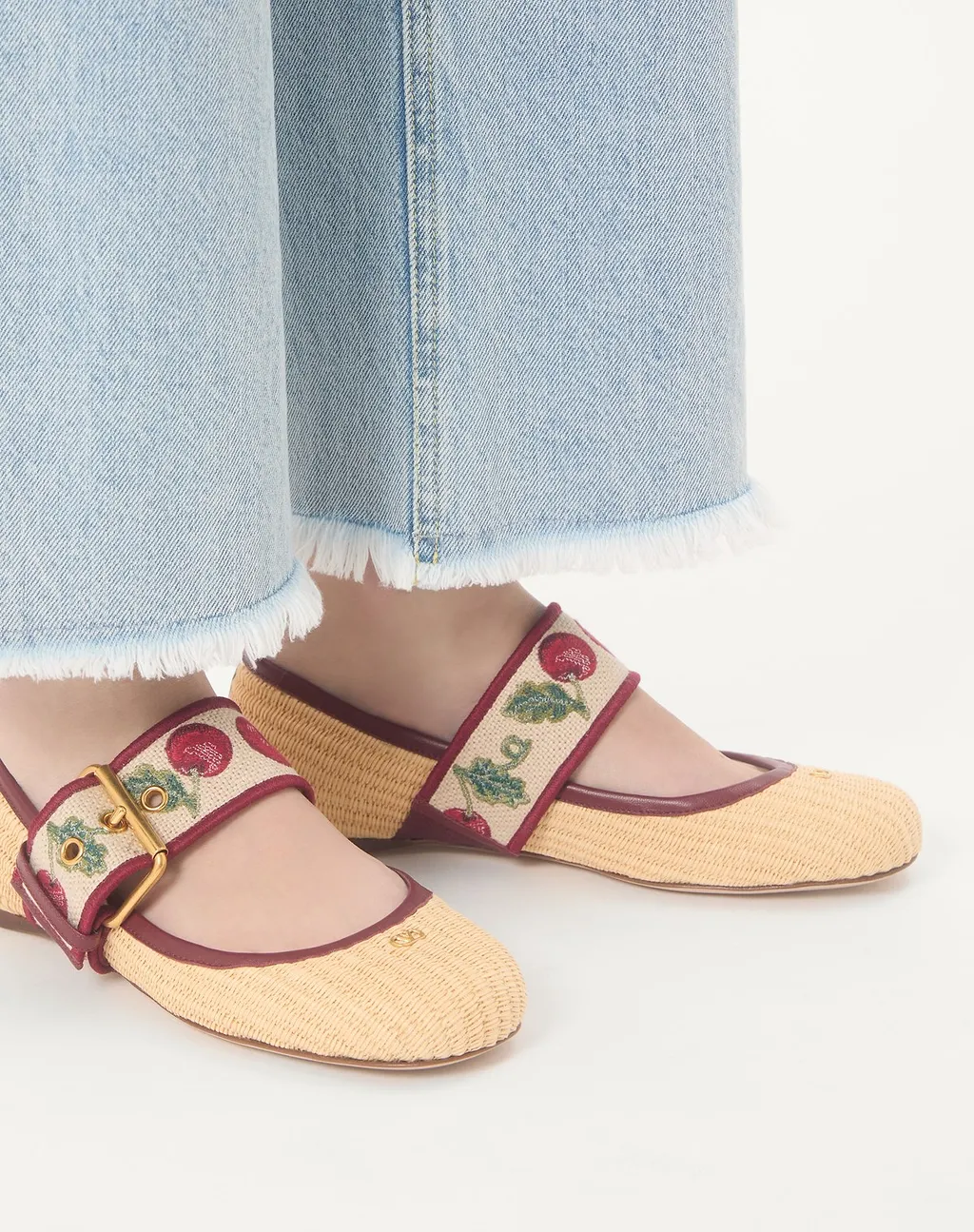 Valentino Mary-Jane Bribri Cherryfic Embroidered Ballerina Shoes
