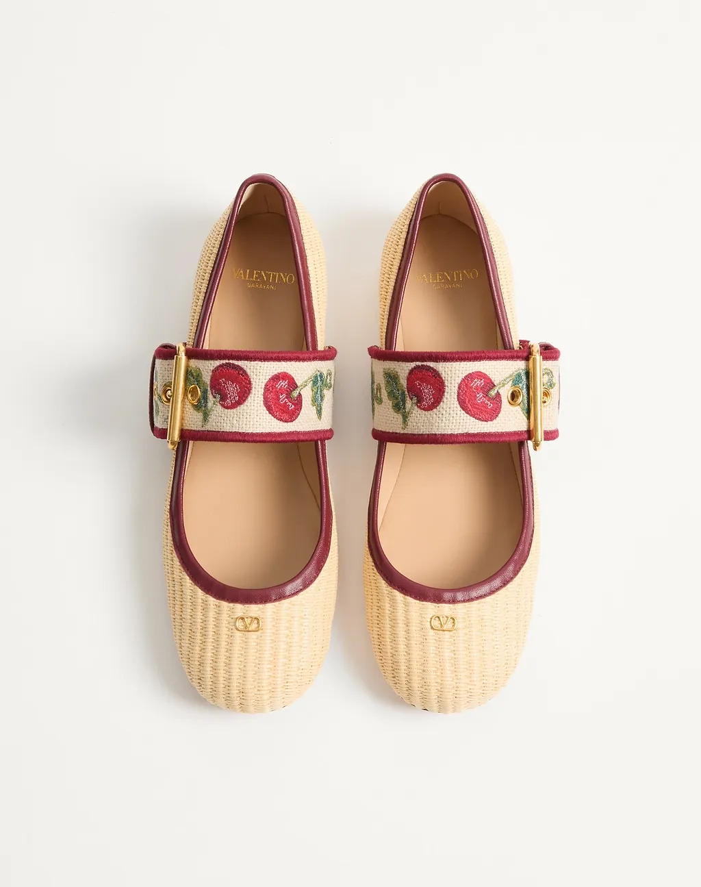Valentino Mary-Jane Bribri Cherryfic Embroidered Ballerina Shoes