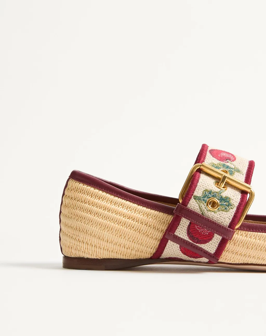 Valentino Mary-Jane Bribri Cherryfic Embroidered Ballerina Shoes