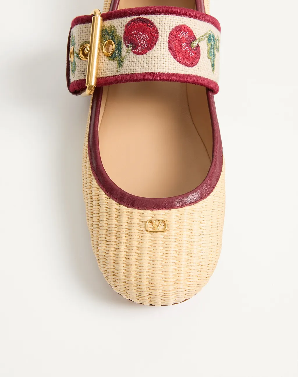 Valentino Mary-Jane Bribri Cherryfic Embroidered Ballerina Shoes