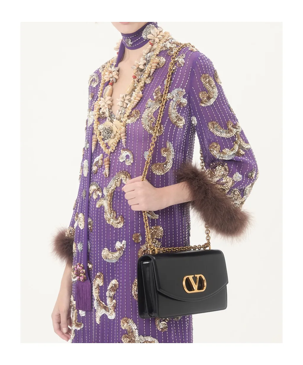 Embroidered Chiffon Dress With Feathers