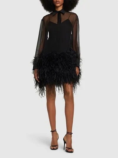Feather-Trimmed Dress