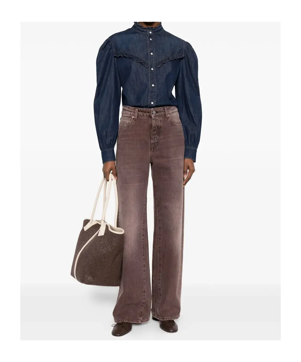Twinset Ruffle Detailed Button-Up Denim Shirt