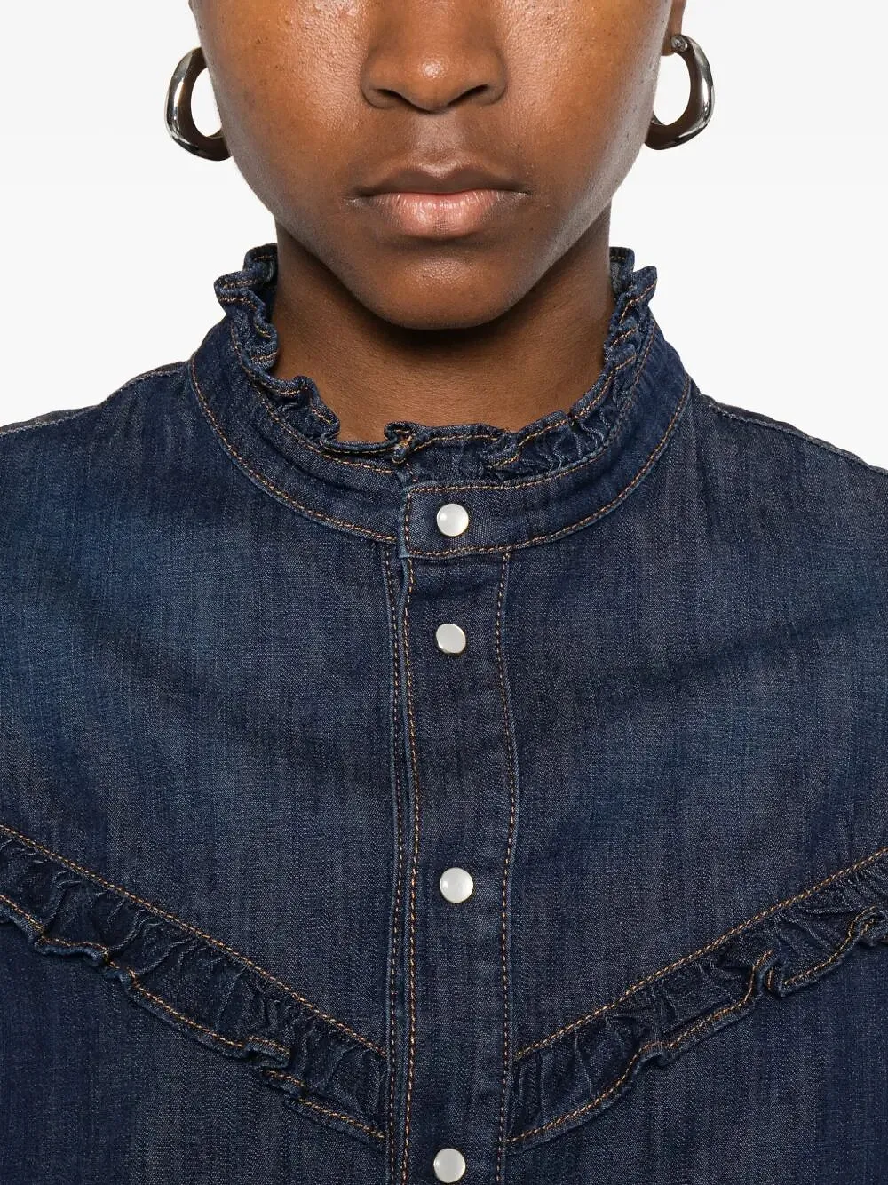 Twinset Ruffle Detailed Button-Up Denim Shirt