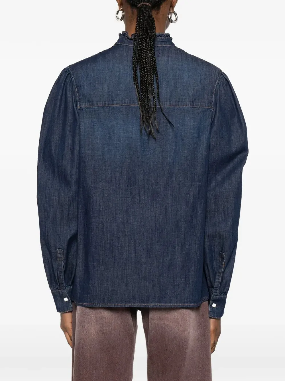Twinset Ruffle Detailed Button-Up Denim Shirt