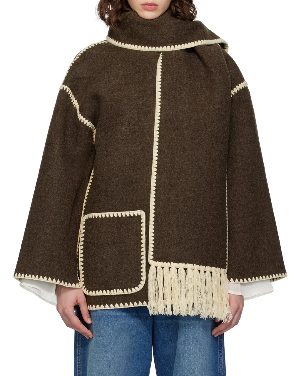 TotÊMe Fringe Detailed Long Sleeved Scarf Jacket
