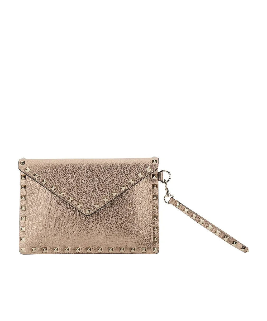 Rockstud Laminated Grainy Calfskin Clutch Bag