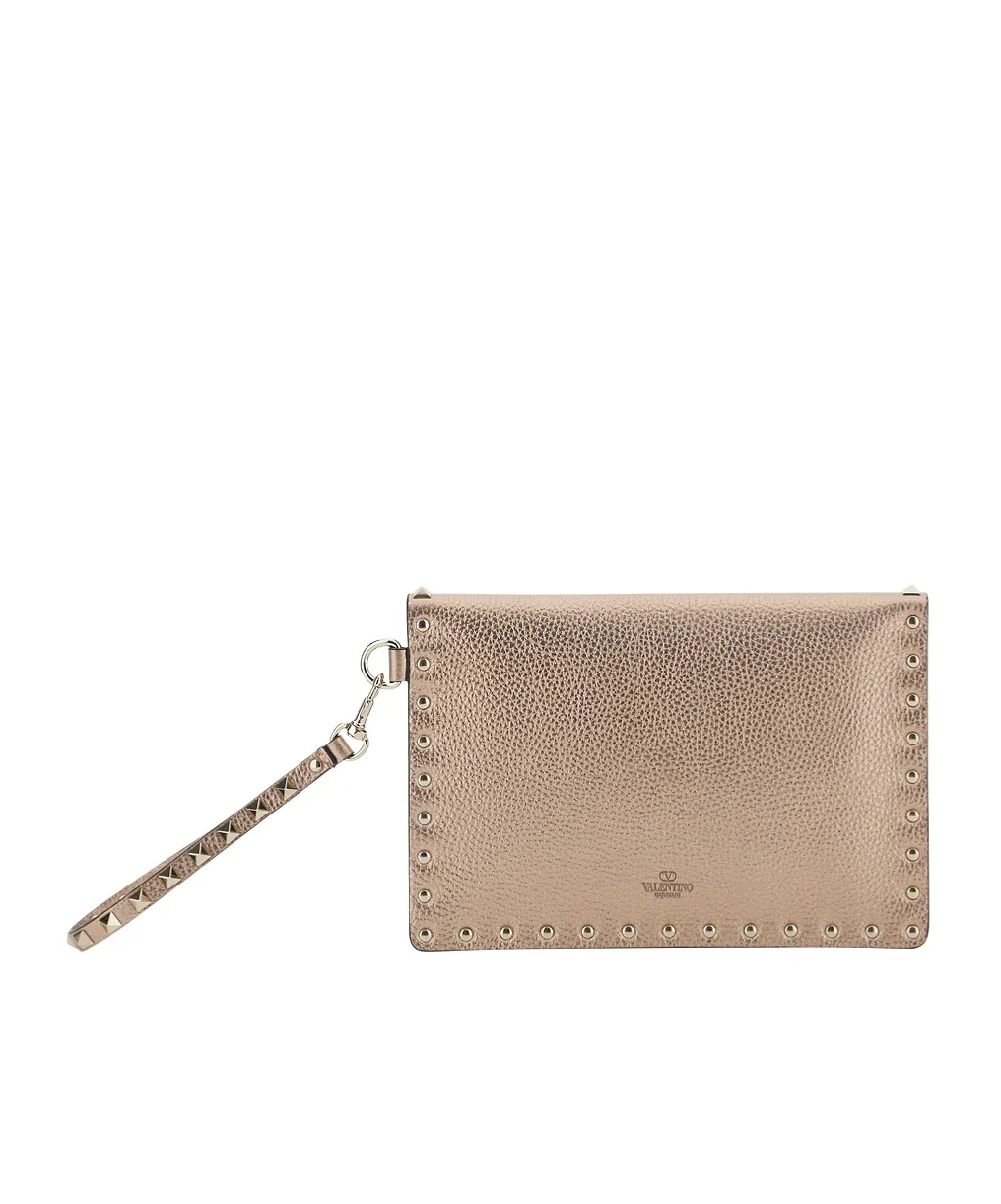 Rockstud Laminated Grainy Calfskin Clutch Bag