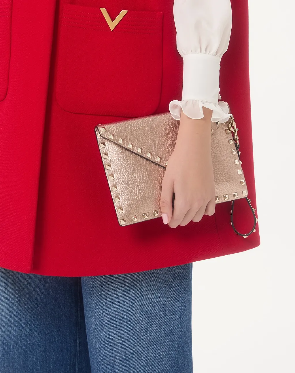 Rockstud Laminated Grainy Calfskin Clutch Bag
