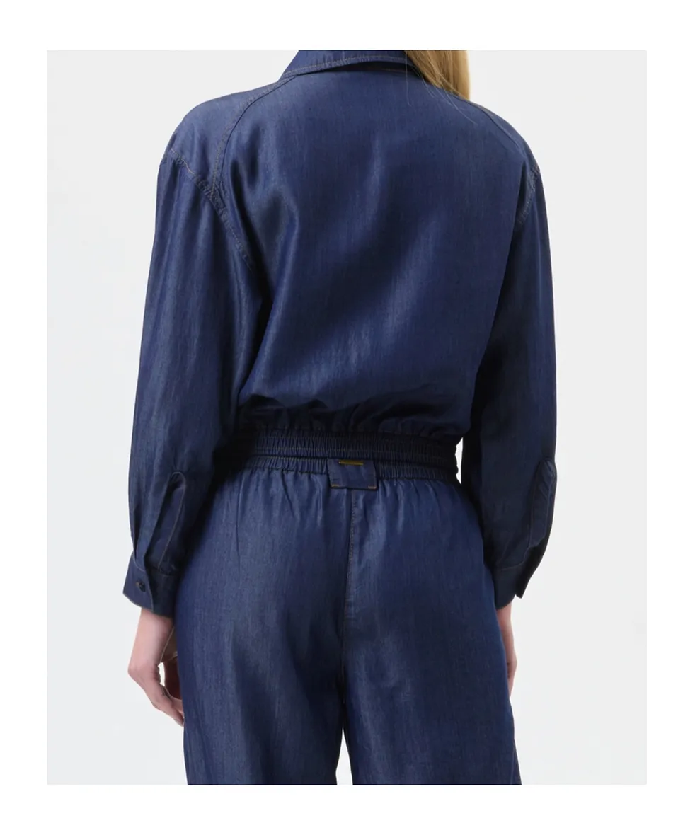 Zippered Long-Sleeved Denim Jacket