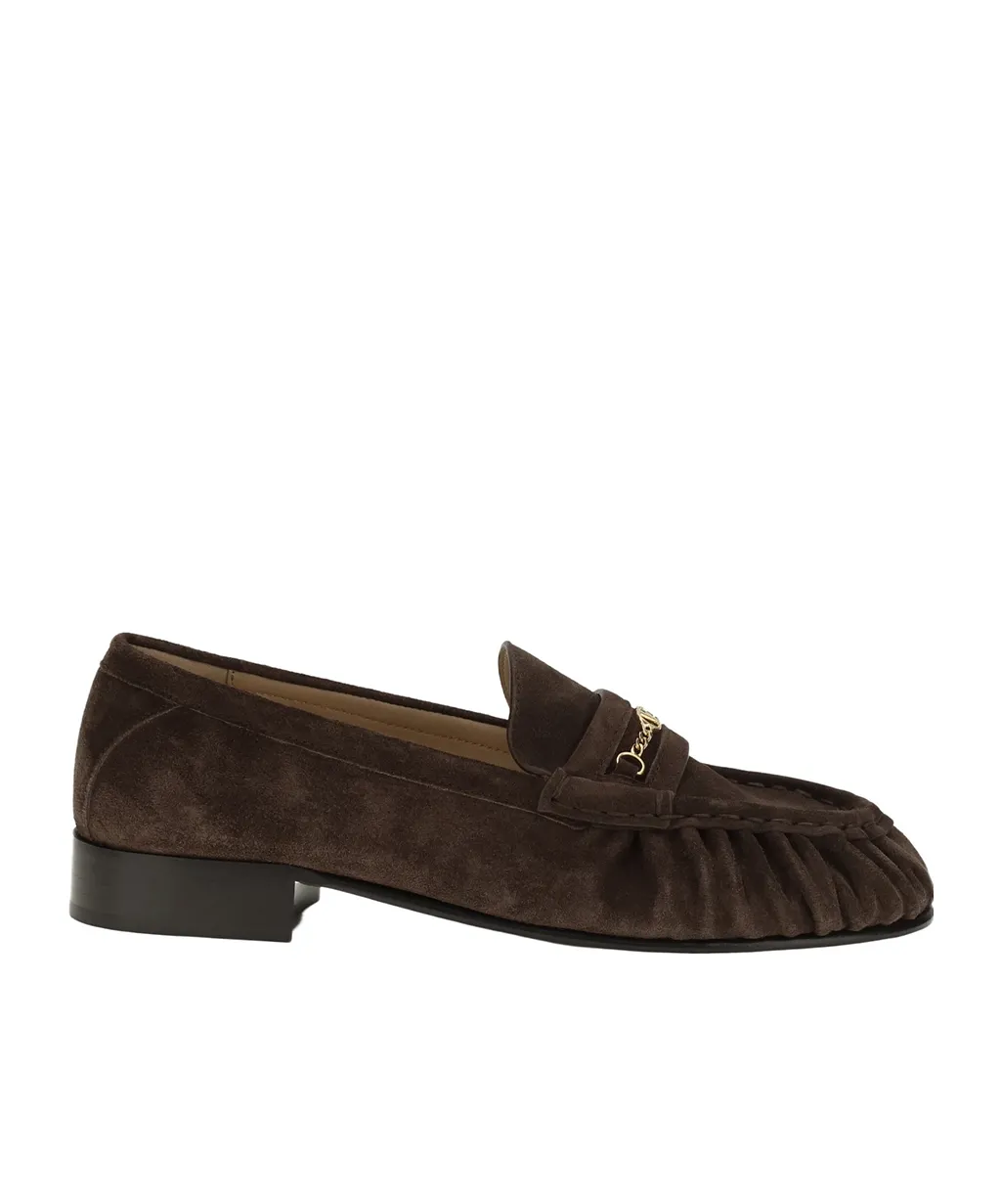 Valentino Chain Trim Suede Flat Shoes