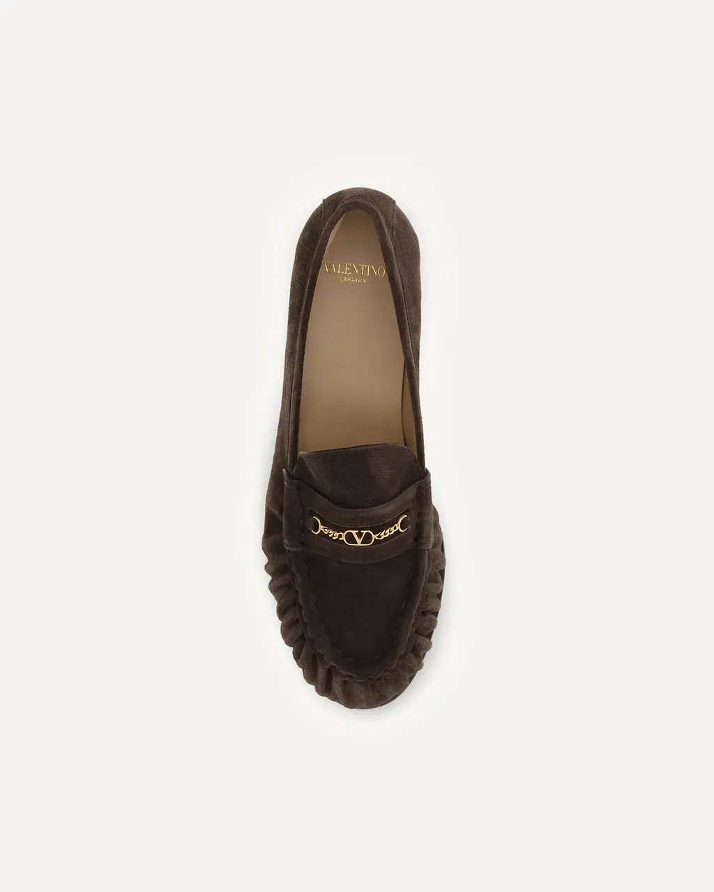 Valentino Chain Trim Suede Flat Shoes