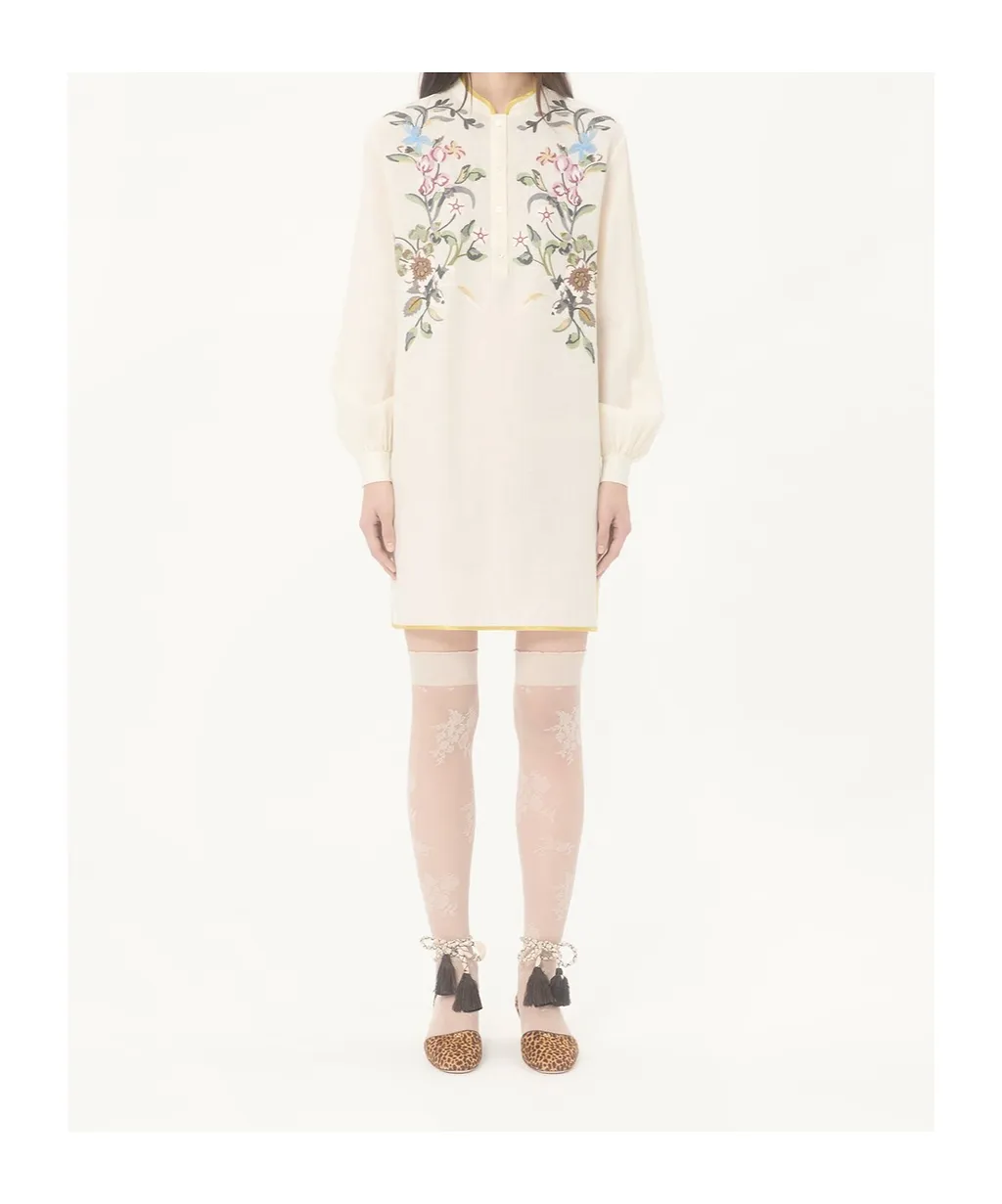Valentino	Floral Patterned Long-Sleeved Mini Dress