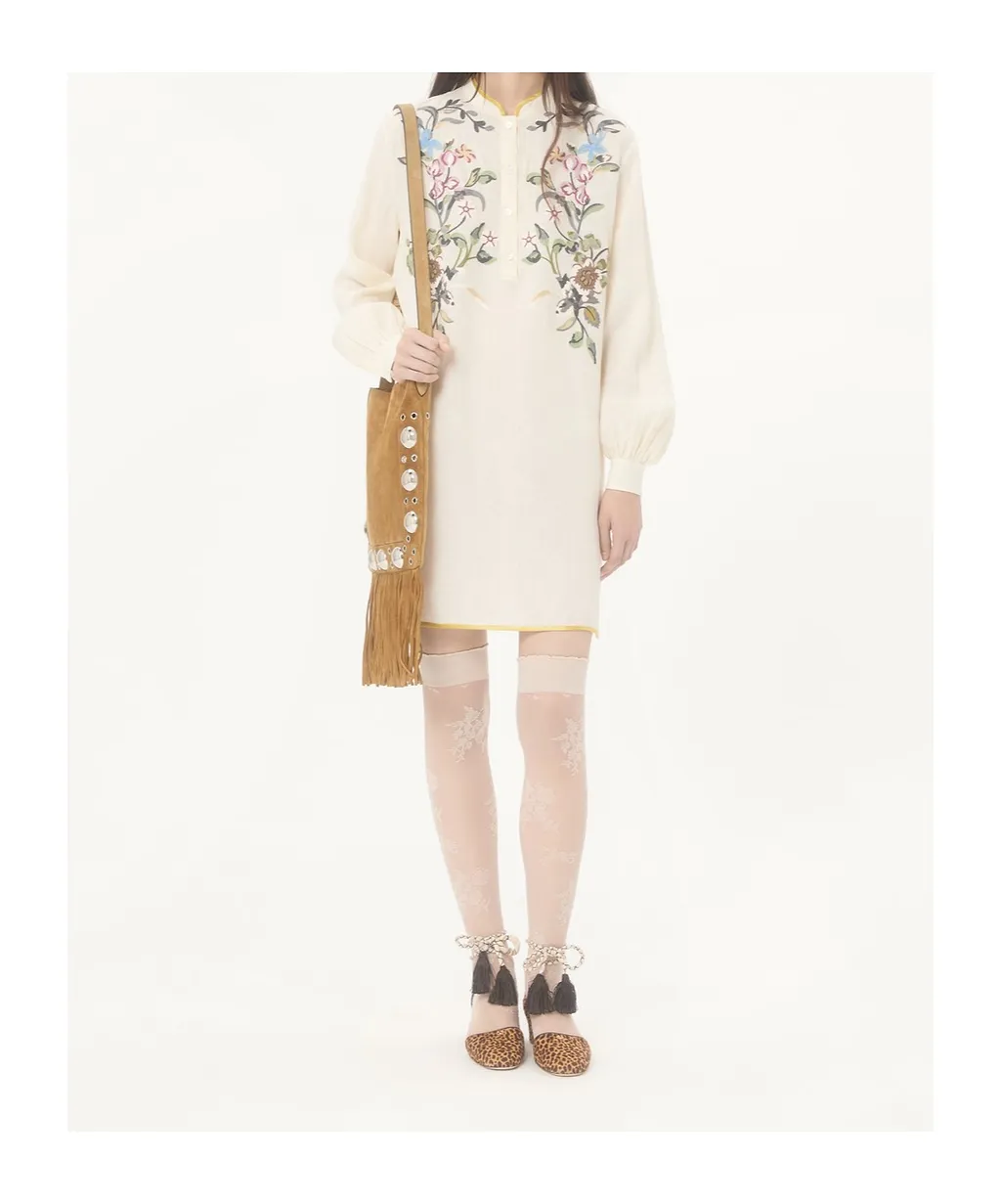 Valentino	Floral Patterned Long-Sleeved Mini Dress