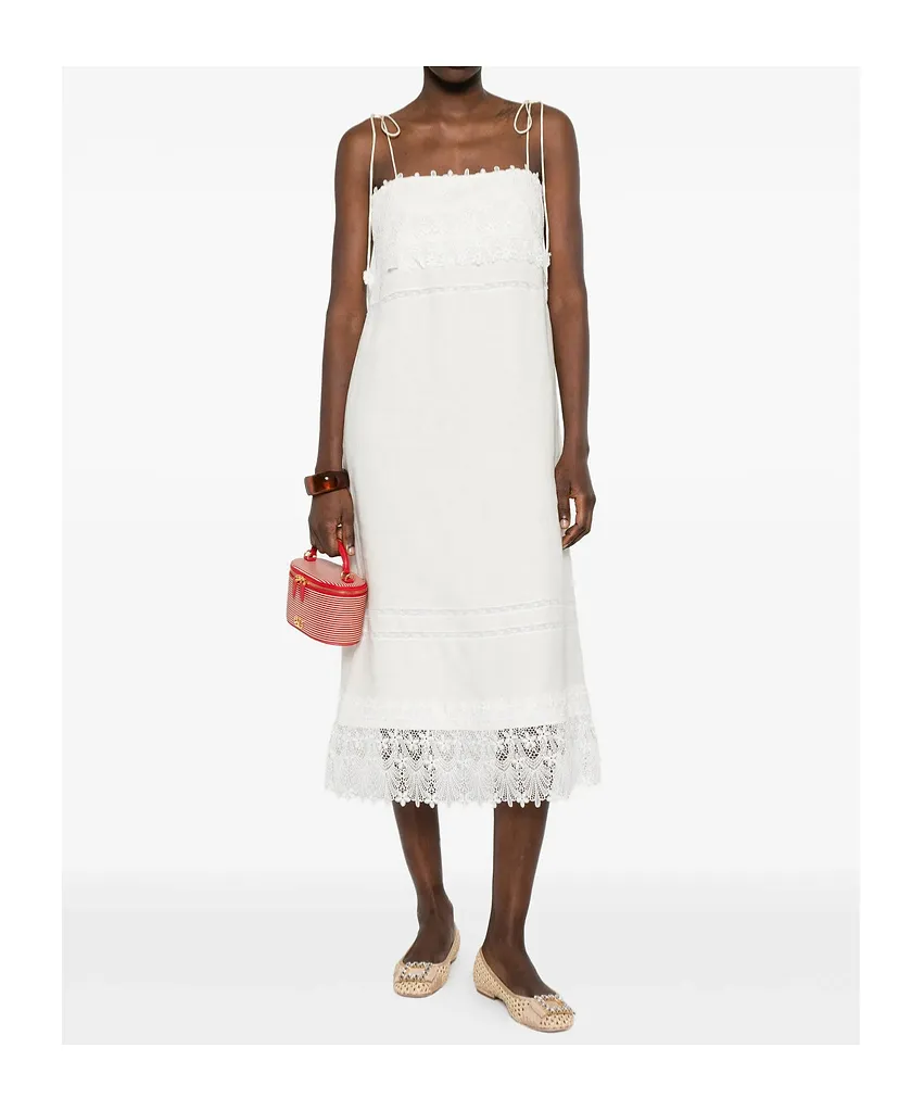 Valentino Lace Trim Sleeveless Midi Dress