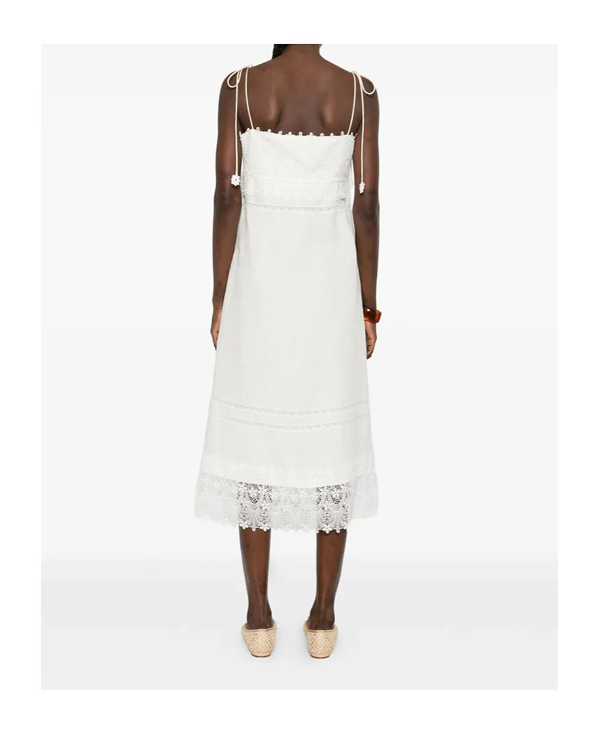 Valentino Lace Trim Sleeveless Midi Dress