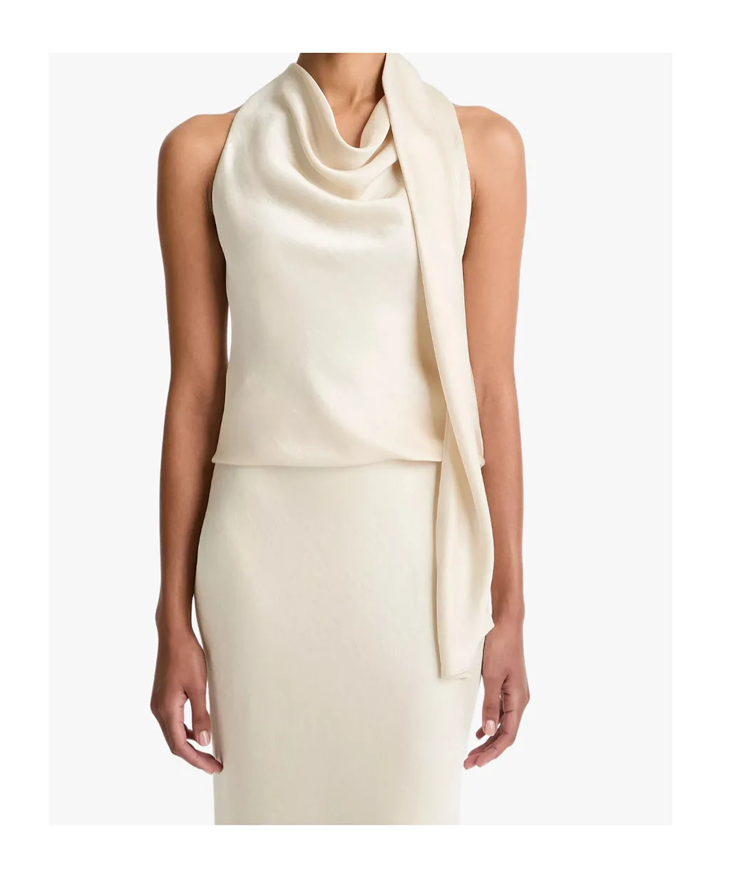 Vince Draped Scarf-Neck Sleeveless Top