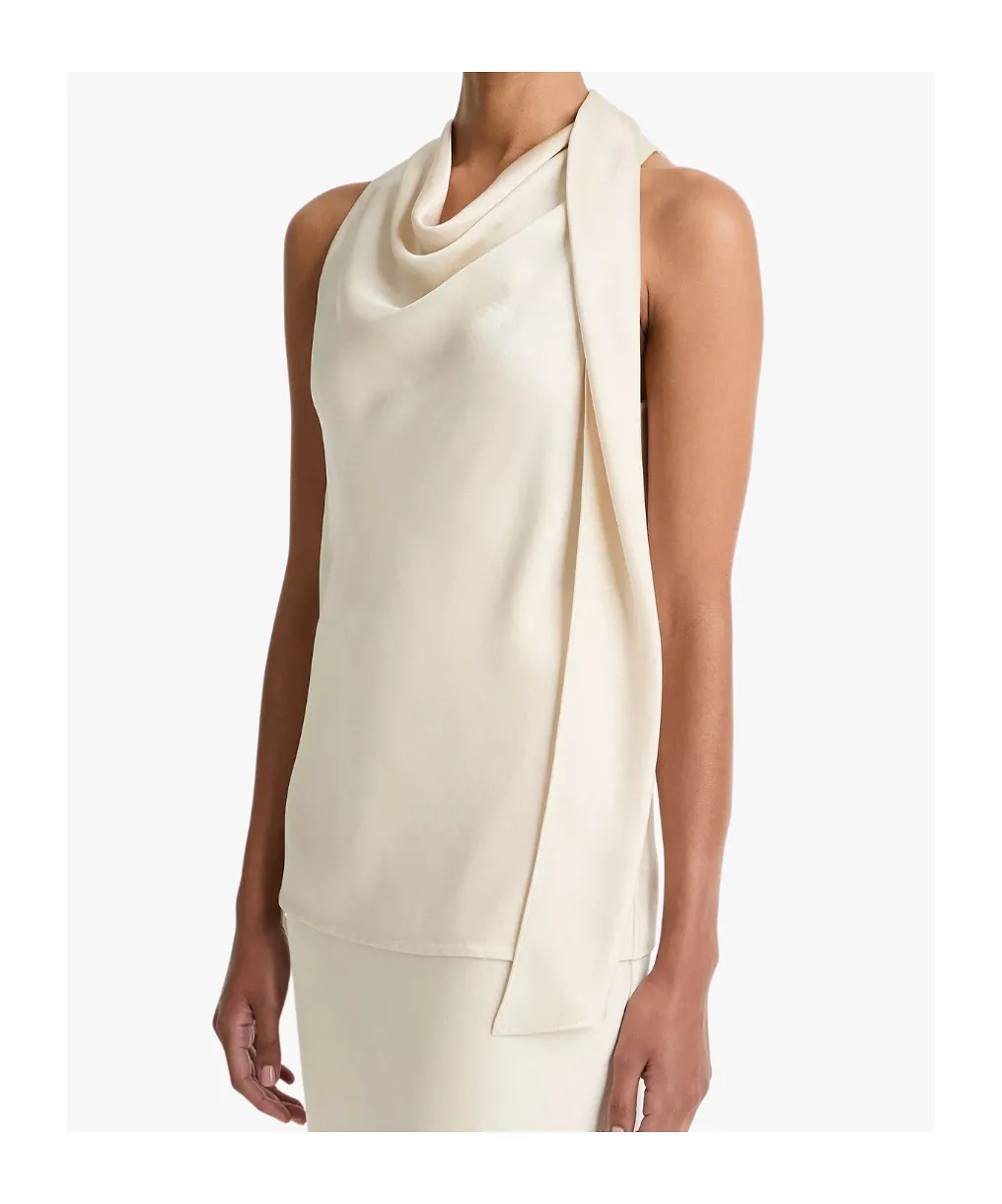 Vince Draped Scarf-Neck Sleeveless Top