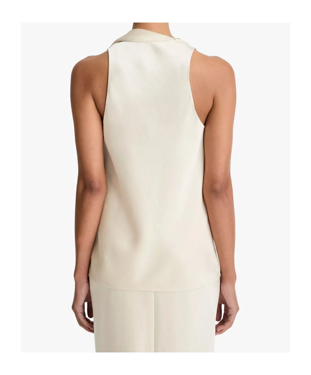 Vince Draped Scarf-Neck Sleeveless Top
