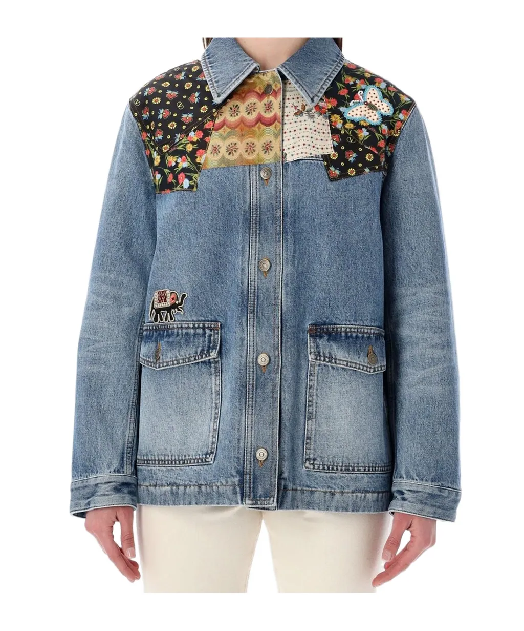 Valentino Patch Detailed Button-Up Denim Jacket