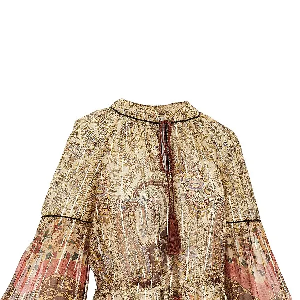 Valentino Paisley Printed Feather-Trim Blouse