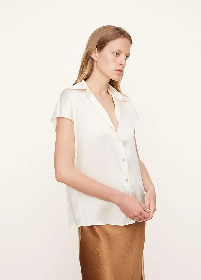 Vince Short Sleeve Button-Up Blouse
