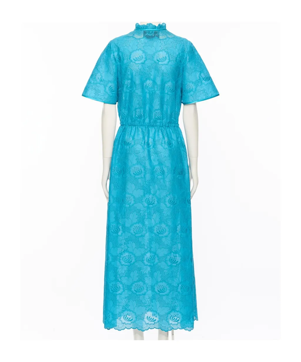 Valentino Ruffled Neck Laced Maxi Dress