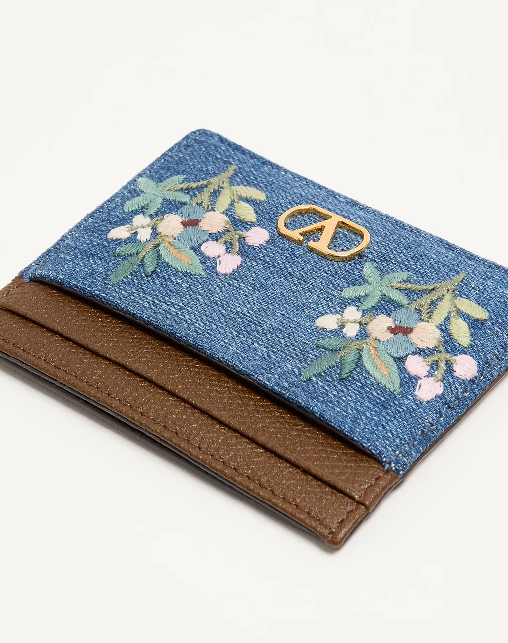Valentino Vlogo Signature Floral Embroidered Card Holder