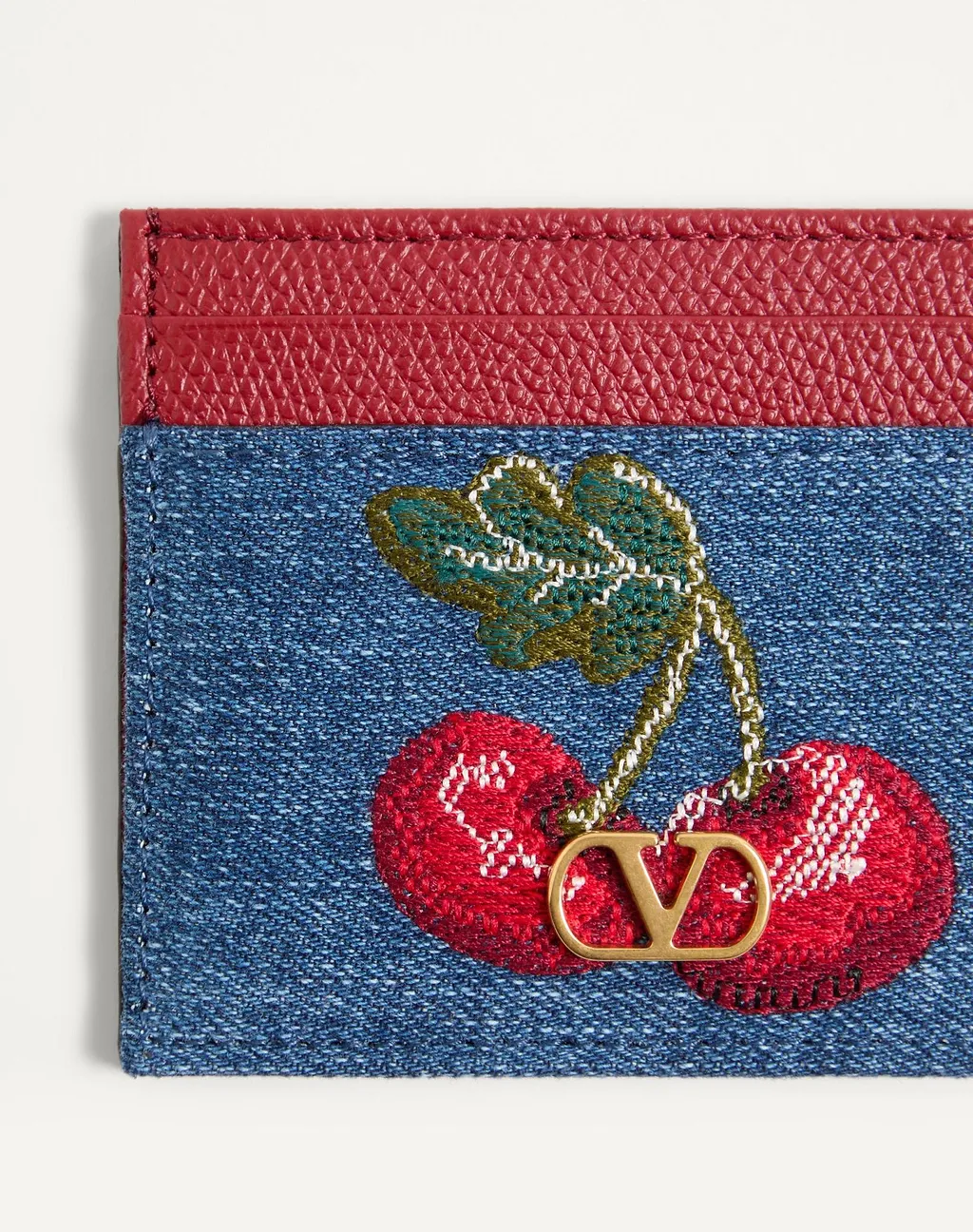 Vlogo Signature Denim Cardholder With Cherryfic Embroidery