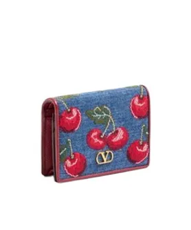 Vlogo Signature Denim Wallet With Cherryfic Embroidery