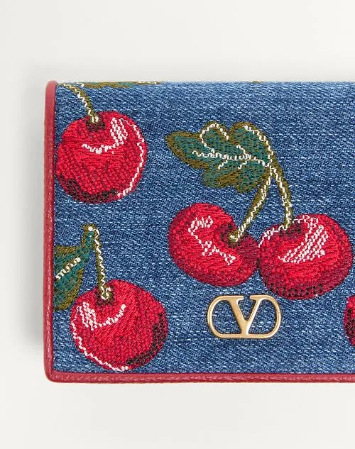 Vlogo Signature Denim Wallet With Cherryfic Embroidery