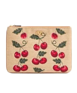 Valentino Vlogo Signature Cherryfic-Printed Zip-Up Clutch Bag