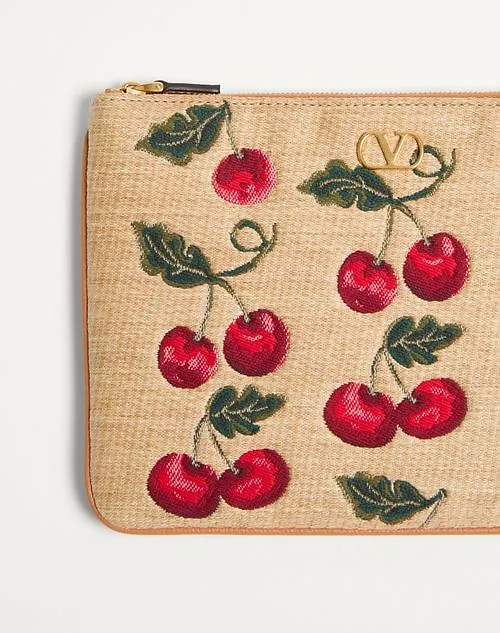 Valentino Vlogo Signature Cherryfic-Printed Zip-Up Clutch Bag