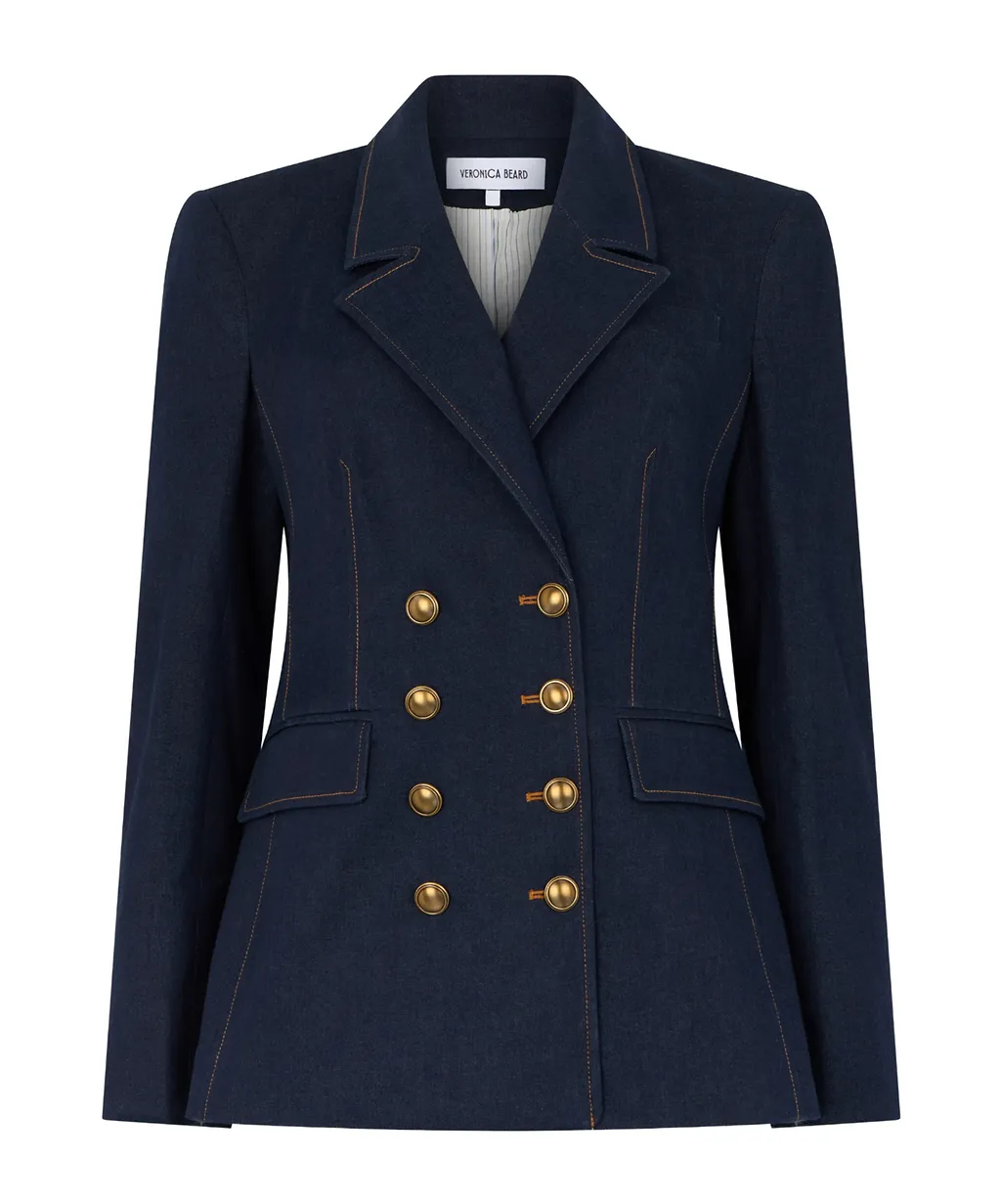 Veronica Beard Double-Breasted Denim Blazer