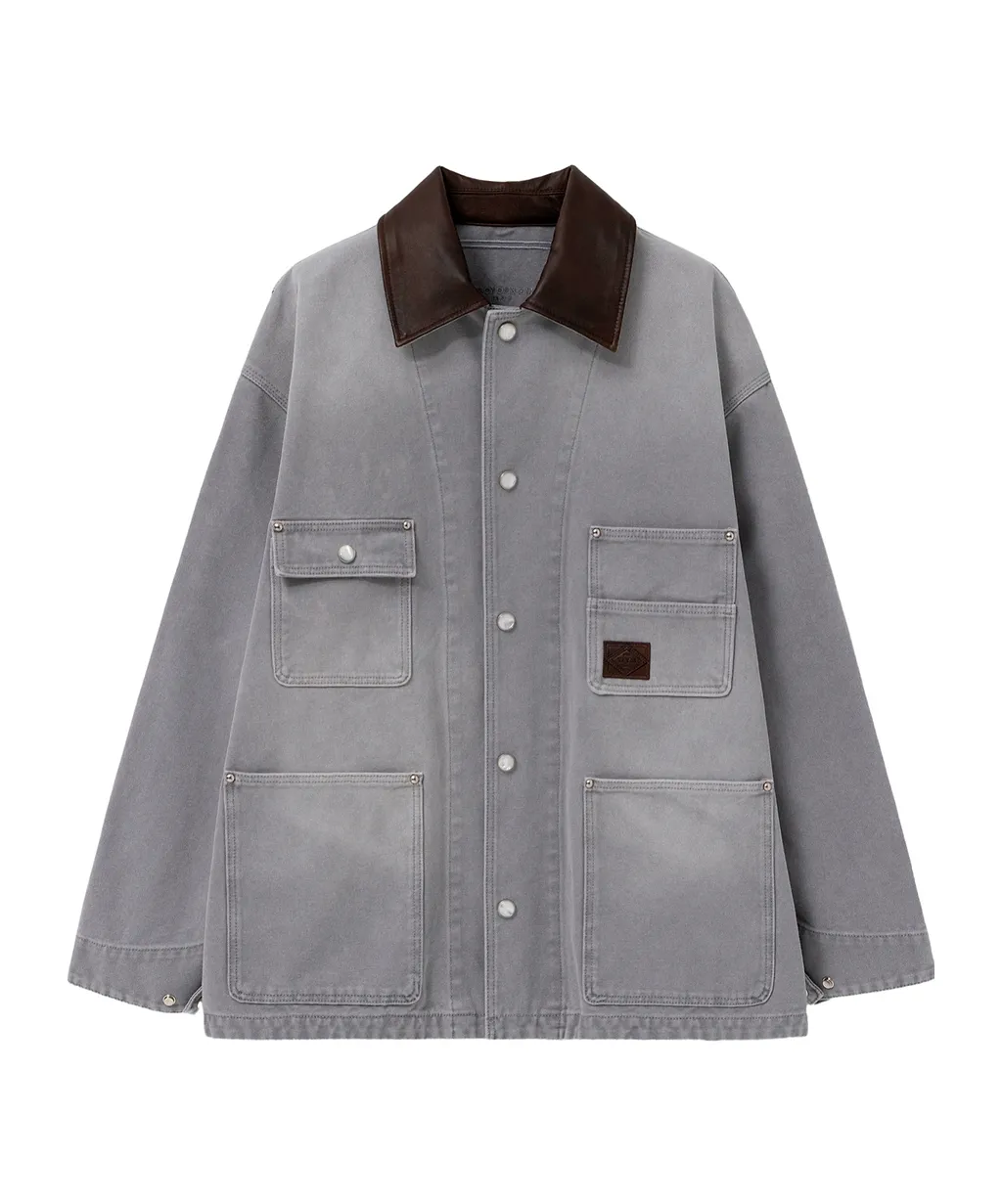 Leather Collar Pocket Jacket