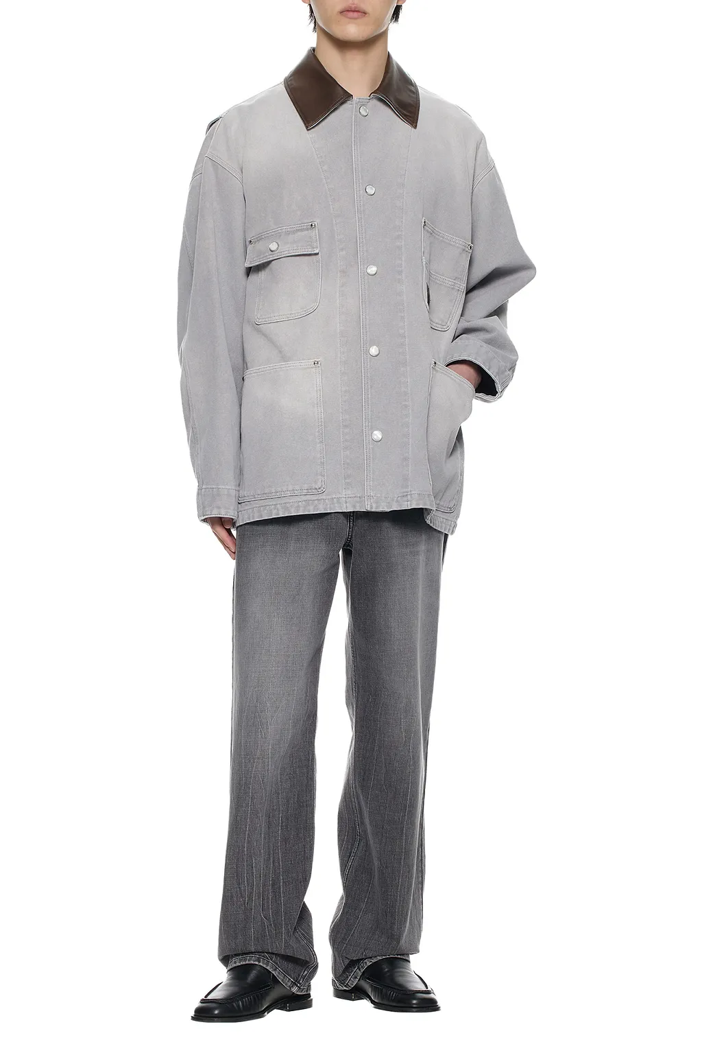 Leather Collar Pocket Jacket