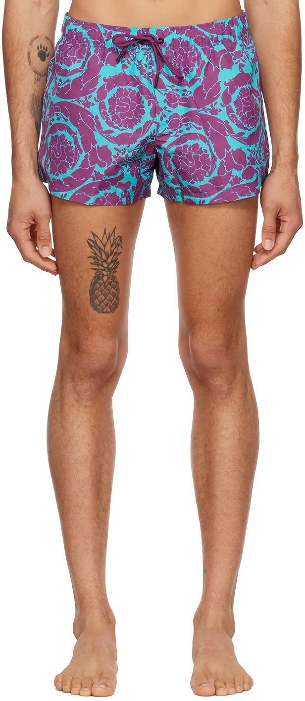 Versace Baroque Pattern Drawstring Swim Shorts