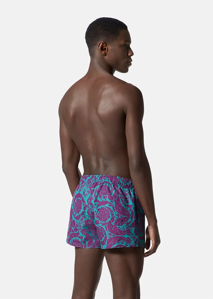 Versace Baroque Pattern Drawstring Swim Shorts