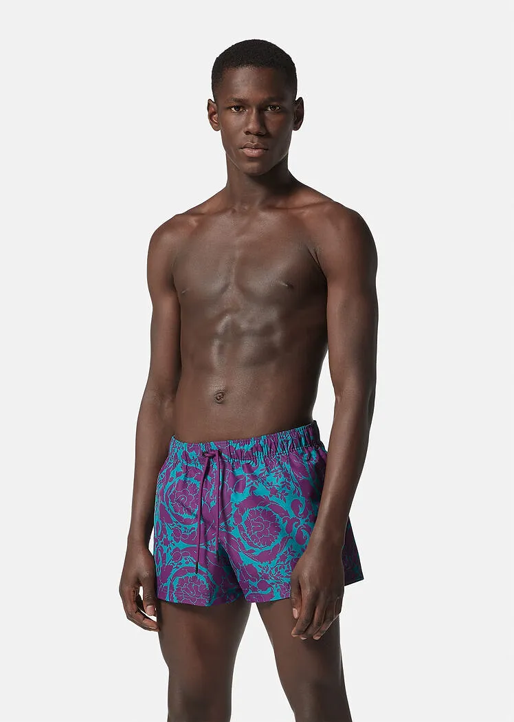 Versace Baroque Pattern Drawstring Swim Shorts