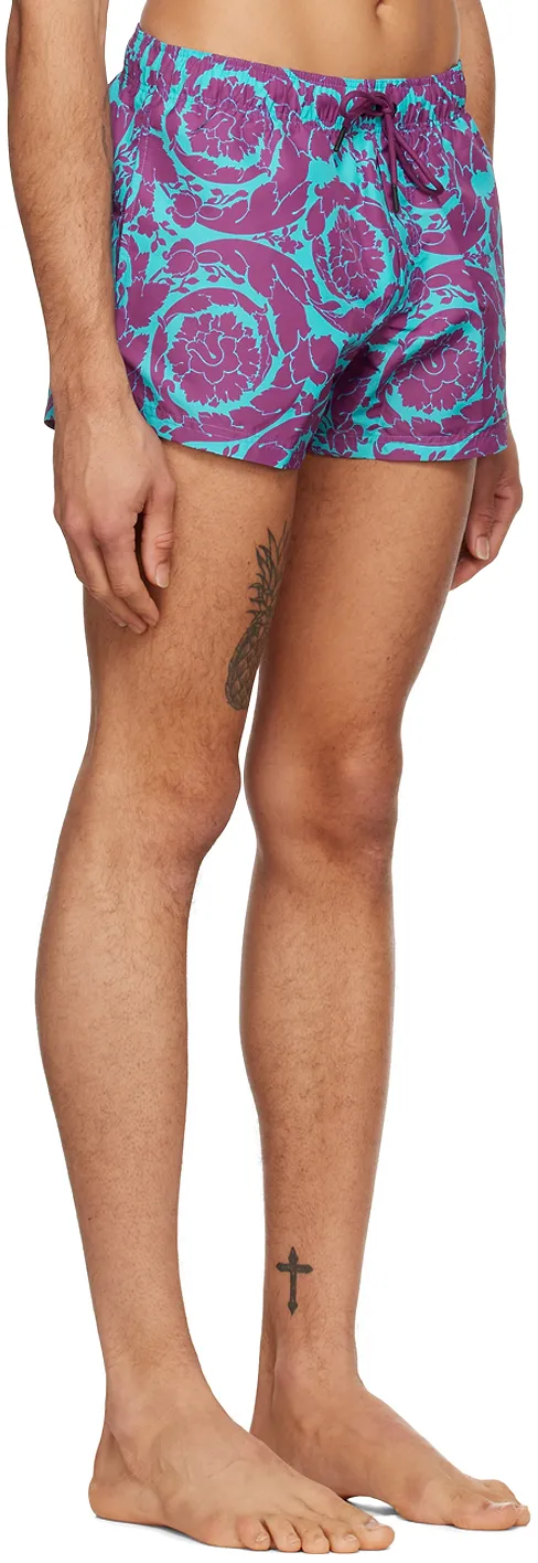 Versace Baroque Pattern Drawstring Swim Shorts