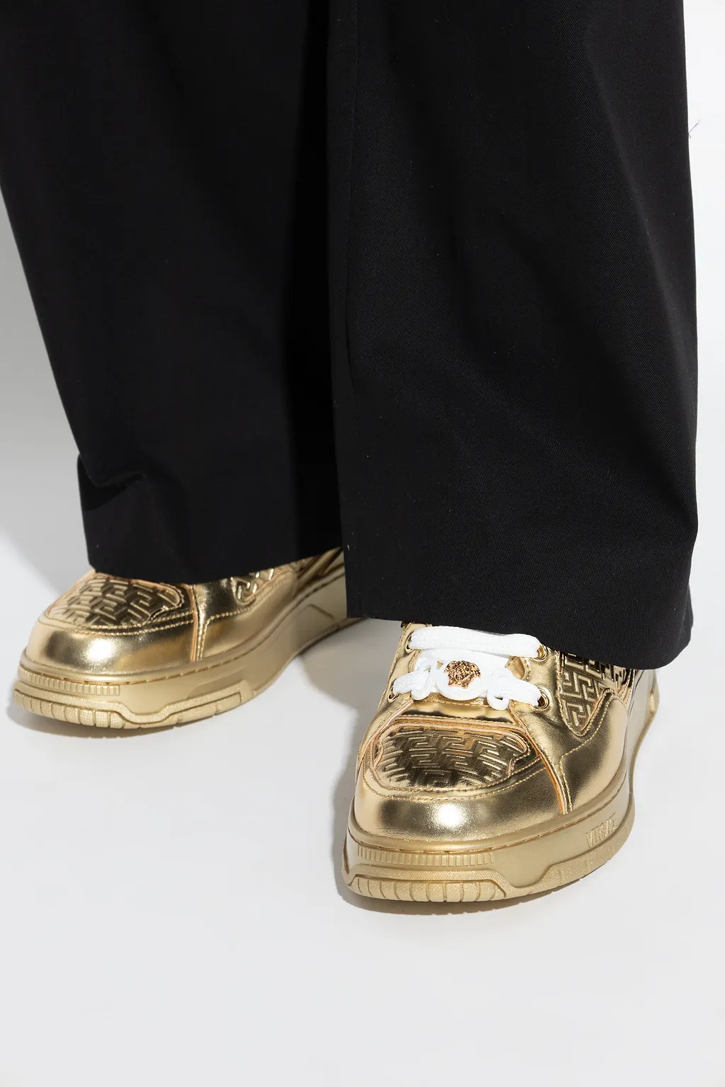 Versace Greca-Embossed Lace-Up Sneakers
