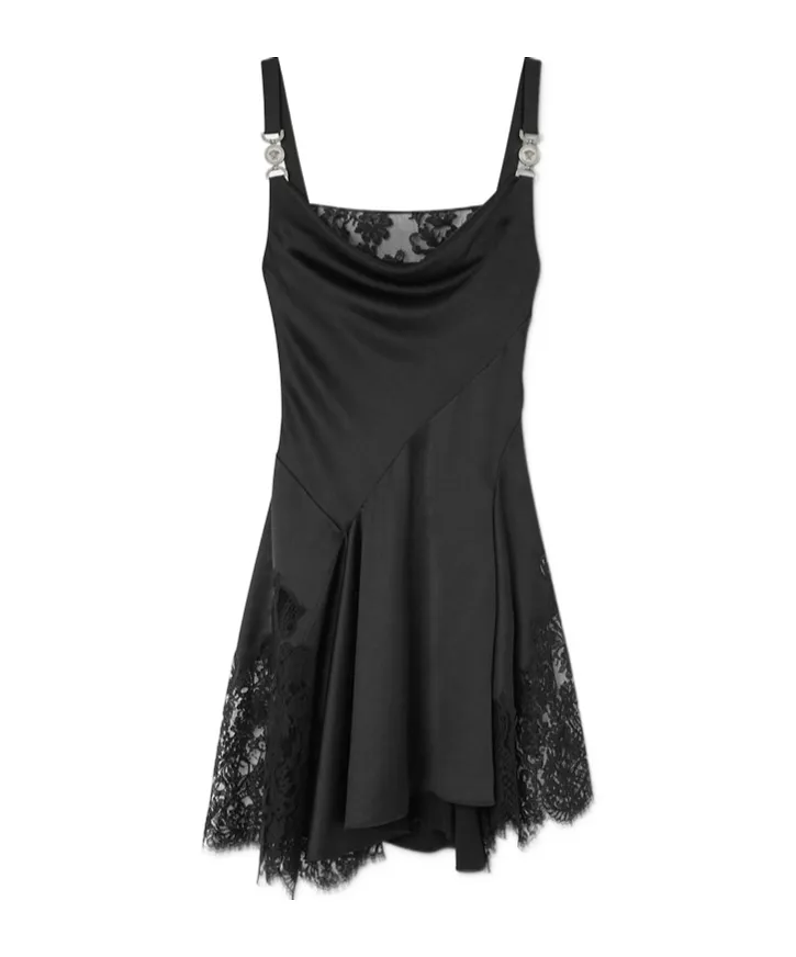Versace Lace-Trim Satin Mini Dress