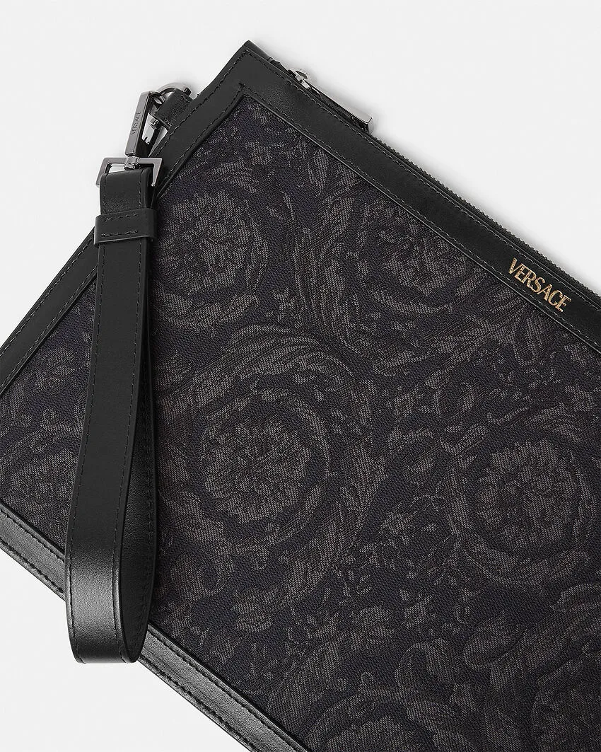 Versace Logo-Printed Zipped Clutch Bag