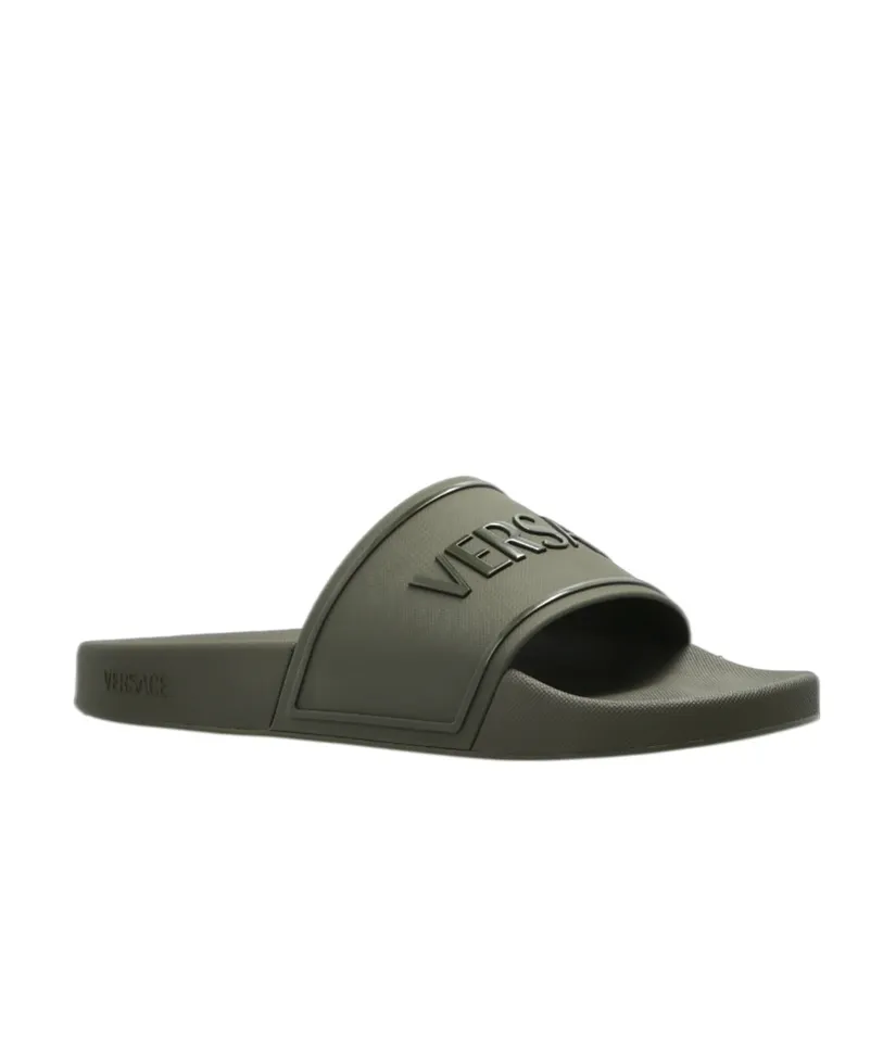 Versace Logo Raised Open-Toe Slippers