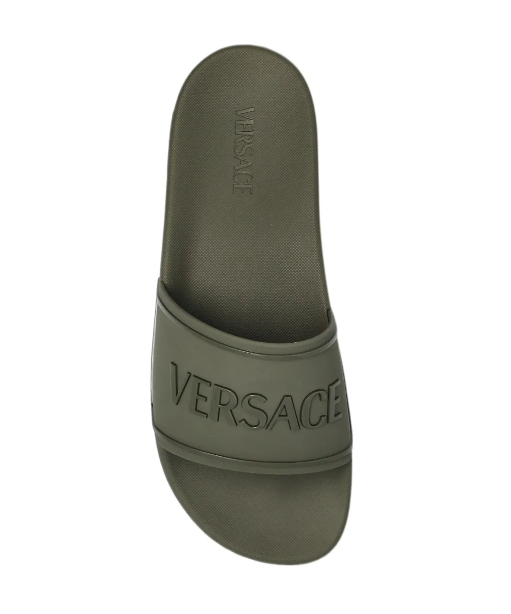 Versace Logo Raised Open-Toe Slippers