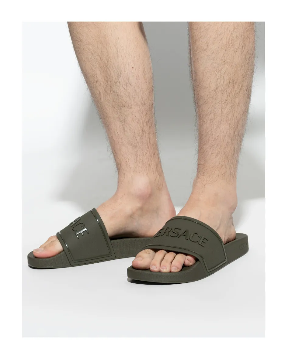Versace Logo Raised Open-Toe Slippers