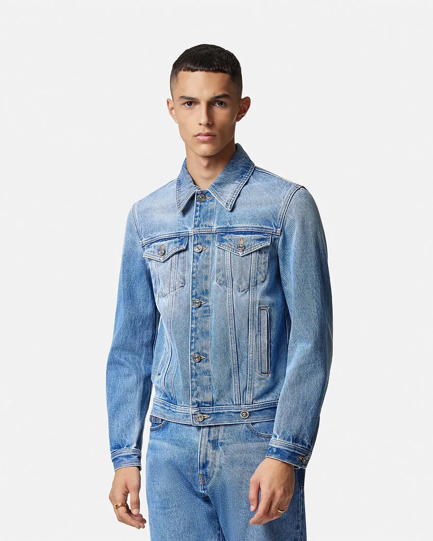 Versace Medusa Biggie-Embellished Buttoned Denim Jacket