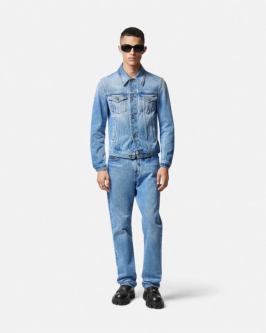 Versace Medusa Biggie-Embellished Buttoned Denim Jacket